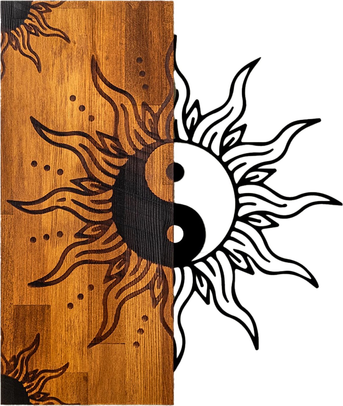 Dekor murale yin-yang, metal i zi, dru natyral, FH4756, 50x3x58cm