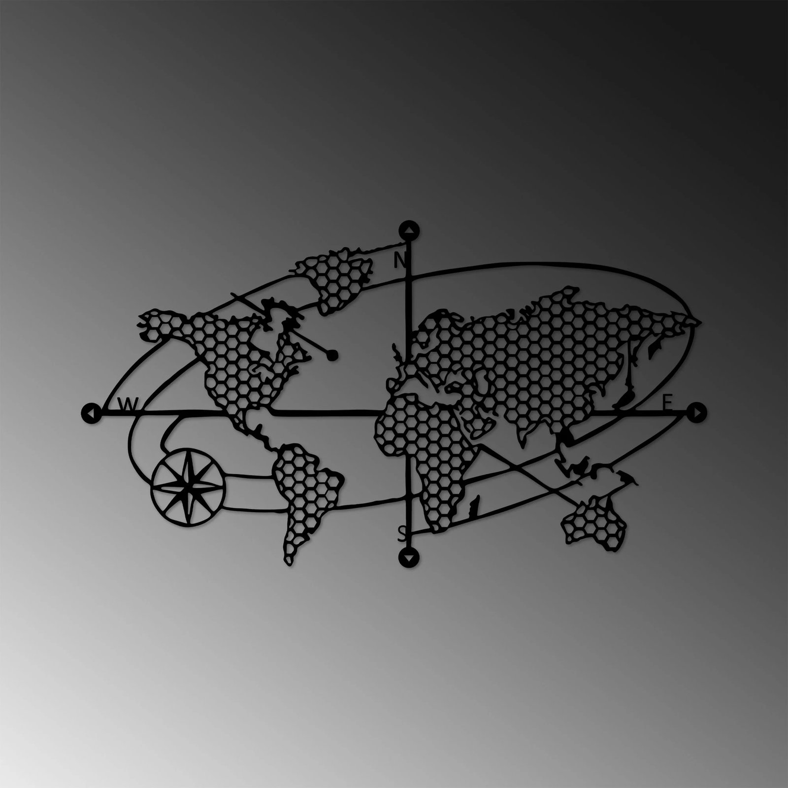 Aksesor dekorativ për mur, hartë bote, metal i zi, Wallity