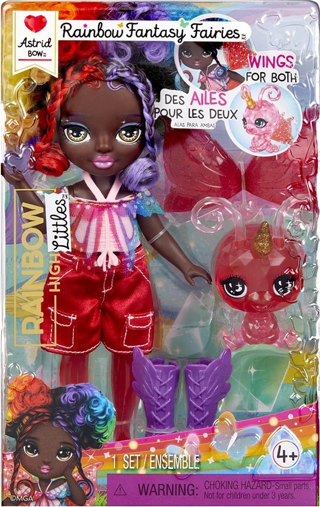 Kukull koleksionuese, Rainbow High, Little Rainbow Astrid 543398-EUC, 5.5 in, me krahë të ndërrueshëm dhe kafshë magjike, set