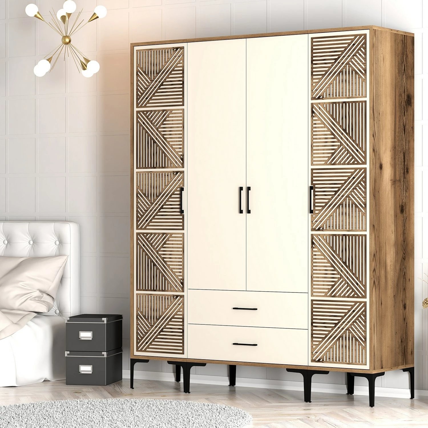 Dollap për dhomë gjumi, ngjyrë arre dhe krem, Skye Decor, Kumsal PTP