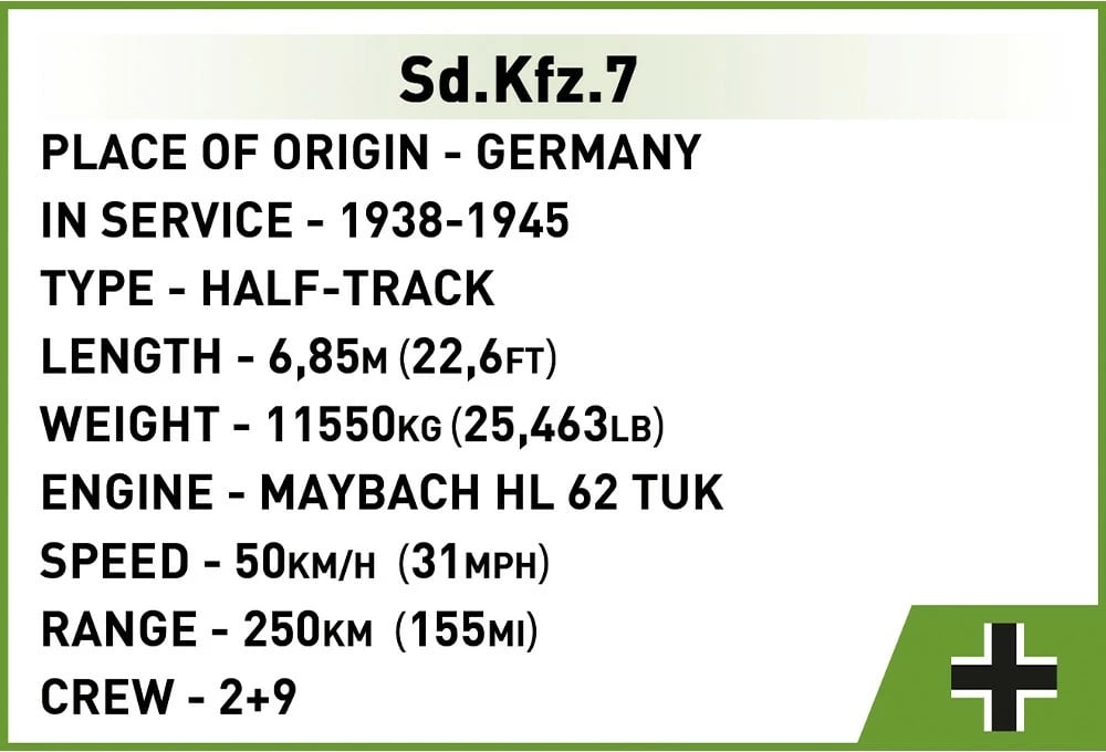Set ndërtimi Cobi Klocki Sd.Kfz. 7 Half-Track, 439 pjesë, 1:35, me 2 figura, Gri