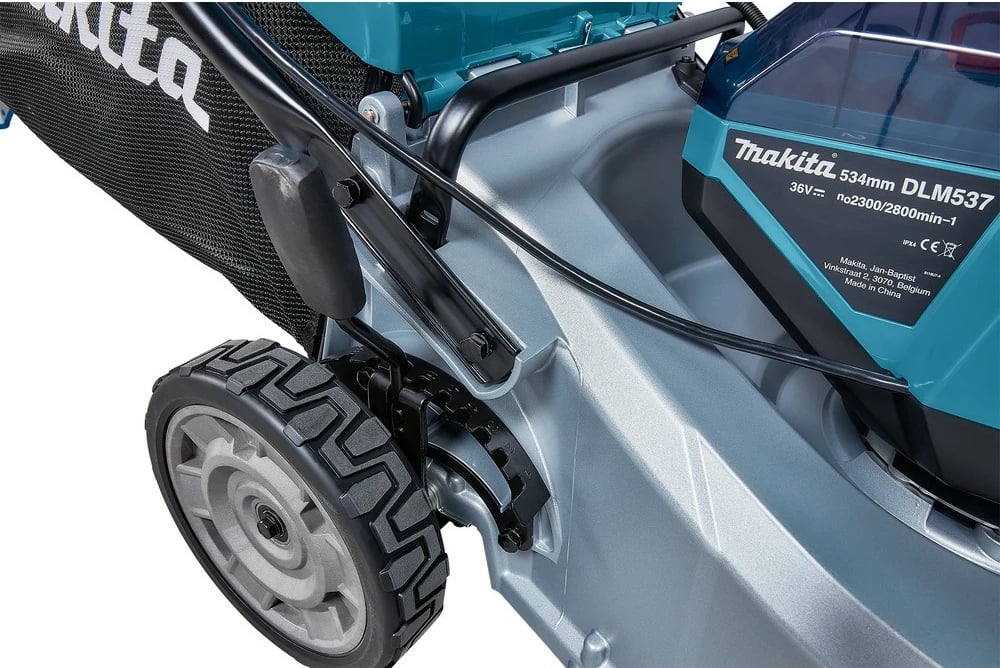 Kositës bari Makita DLM537Z, me bateri 18V, 53cm, kapacitet 70L, zi/blu/metalike
