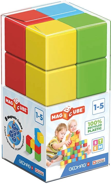 Set blloqe magnetike Geomag Magicube Color Recycled Crystal GEO-054, 8 copë, shumëngjyrëshe