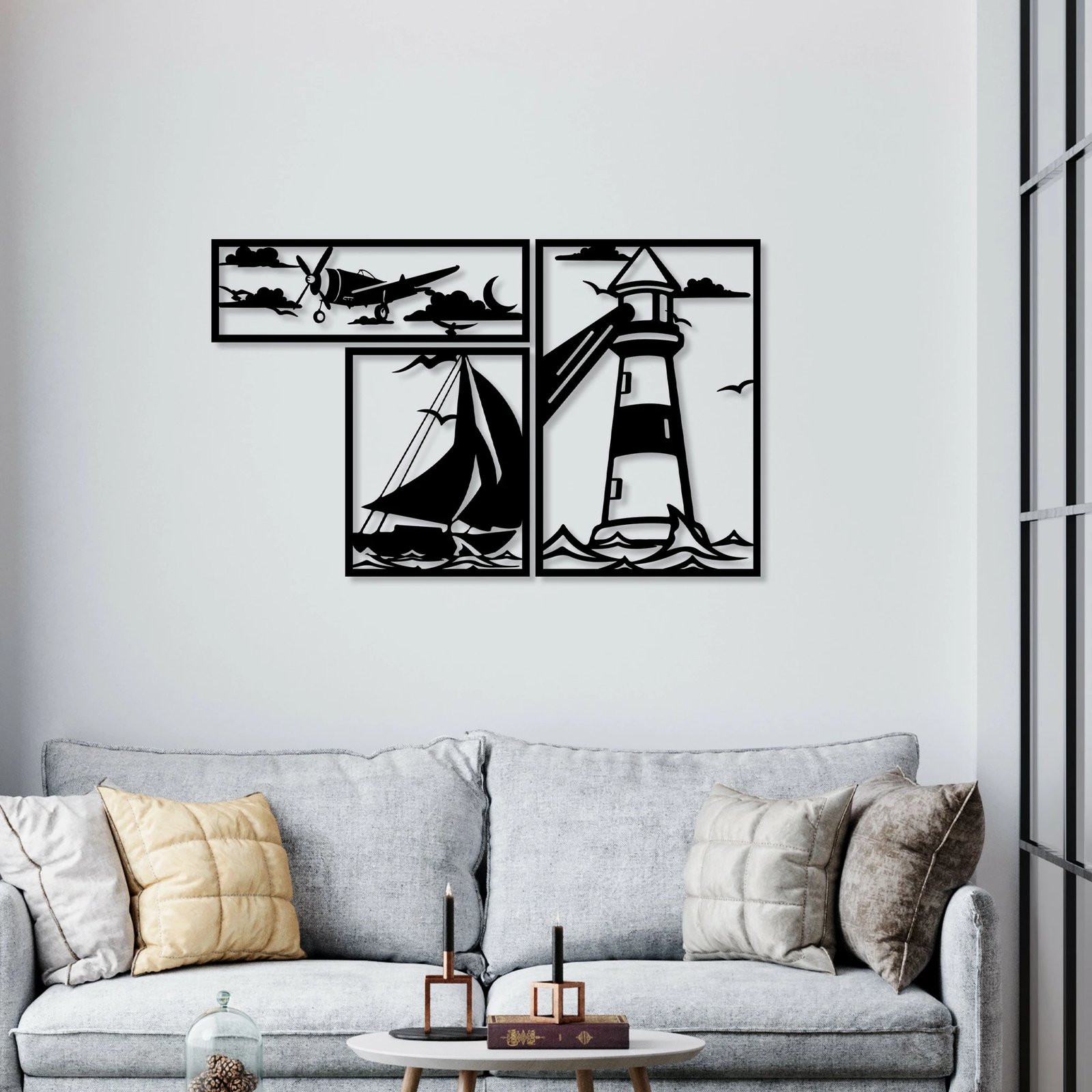 Aksesor dekorativ metalik për mur, Wallity, Trio Fenerësh B