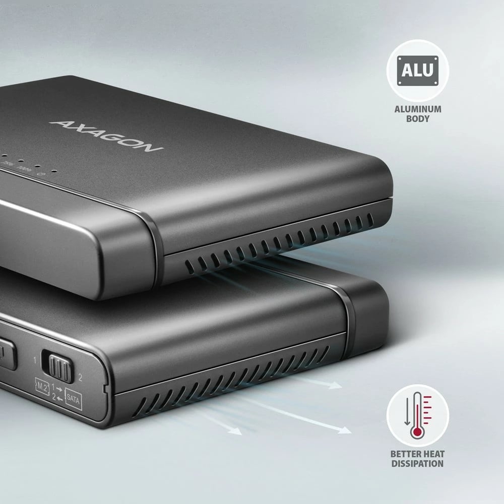 Adapter USB-C AXAGON ADSA-CC Clone Master 2, për NVMe M.2 dhe SSD/HDD 2.5"/3.5", i zi