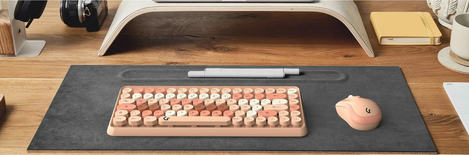 Set tastierë & maus KeySonic KSKM-5200M-RF, wireless, QWERTZ, 86 taste, bezhë/kafe/rozë