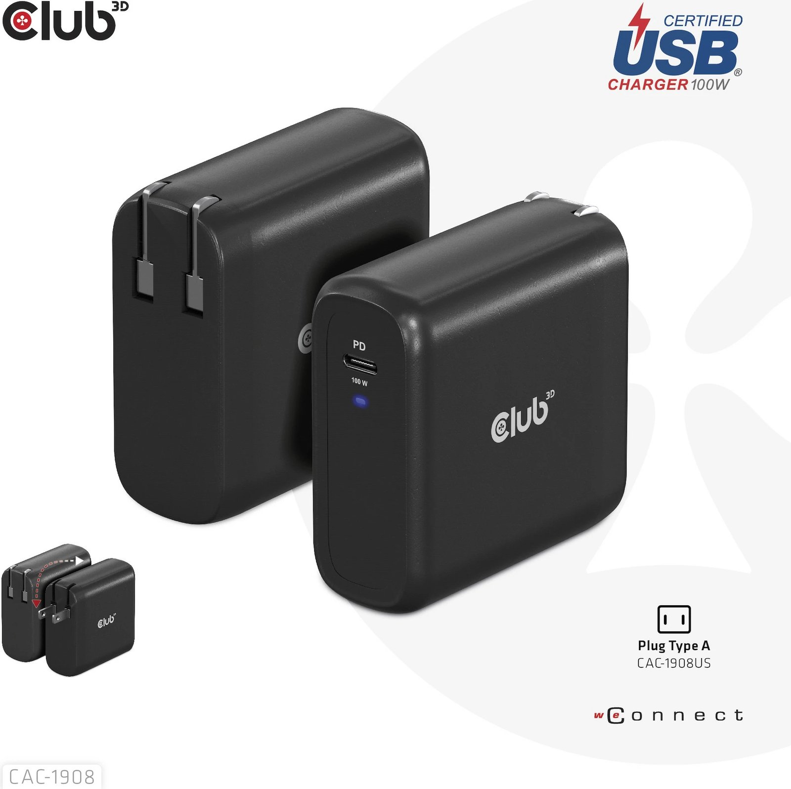 Karikues Club3D USB Type-C PD 100W, GaN, i zi