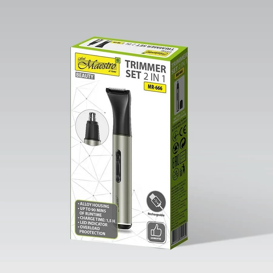 Makinë rroje Maestro MR-666 2-në-1, pa kabllo, 180 mAh, e zezë, set