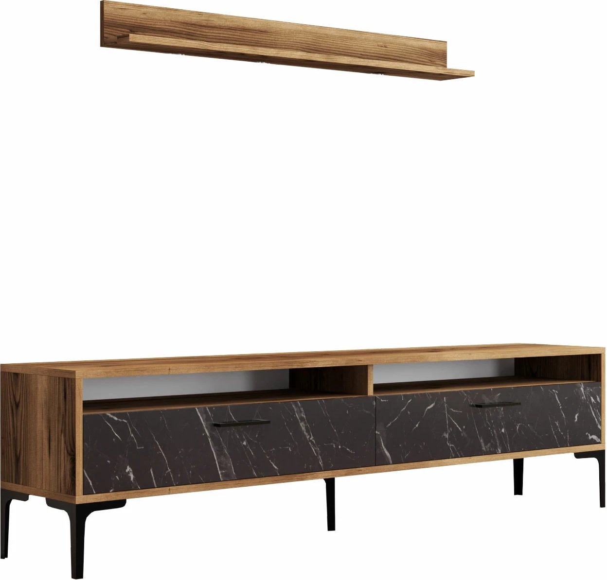 Komodë TV Hanah Home, Istanbul, ngjyrë arre dhe mermer i zi