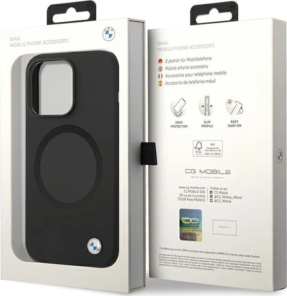 Mbështjellës BMW BMHMP14LSILBK2 për iPhone 14 Pro, MagSafe, i zi