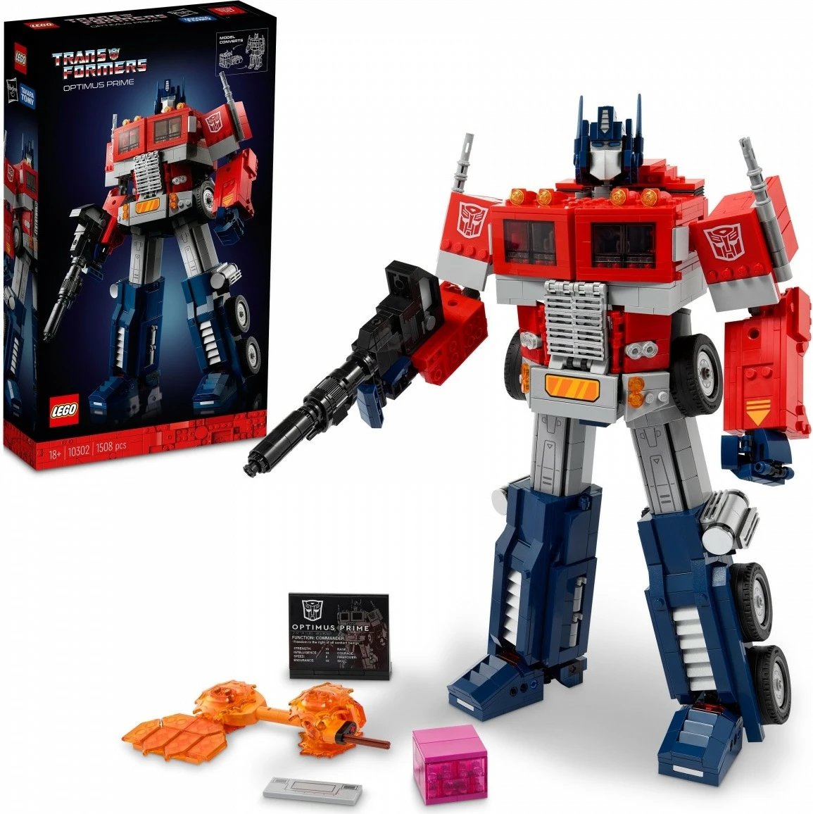 Set ndërtimi LEGO Icons 10302 Optimus Prime, 1508 pjesë, për të rritur