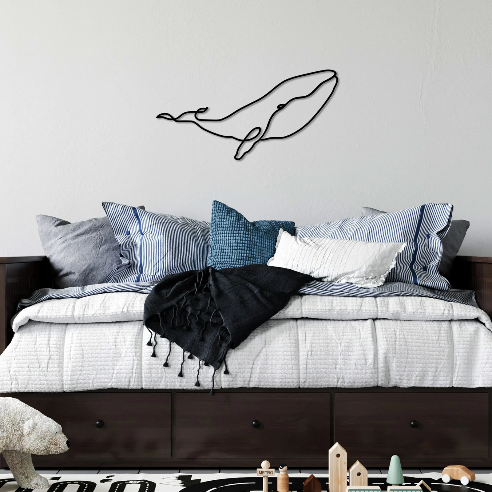 Aksesor dekorativ metalik për mur, balenë, Wallity, M