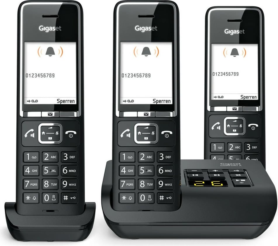 Telefon pa tela Gigaset COMFORT 550A, 3 dorëza, regjistrues automatik, 200 kontakte, i zi Telefon pa tela Gigaset COMFORT 550A, 3 dorëza, regjistrues automatik, 200 kontakte, i zi