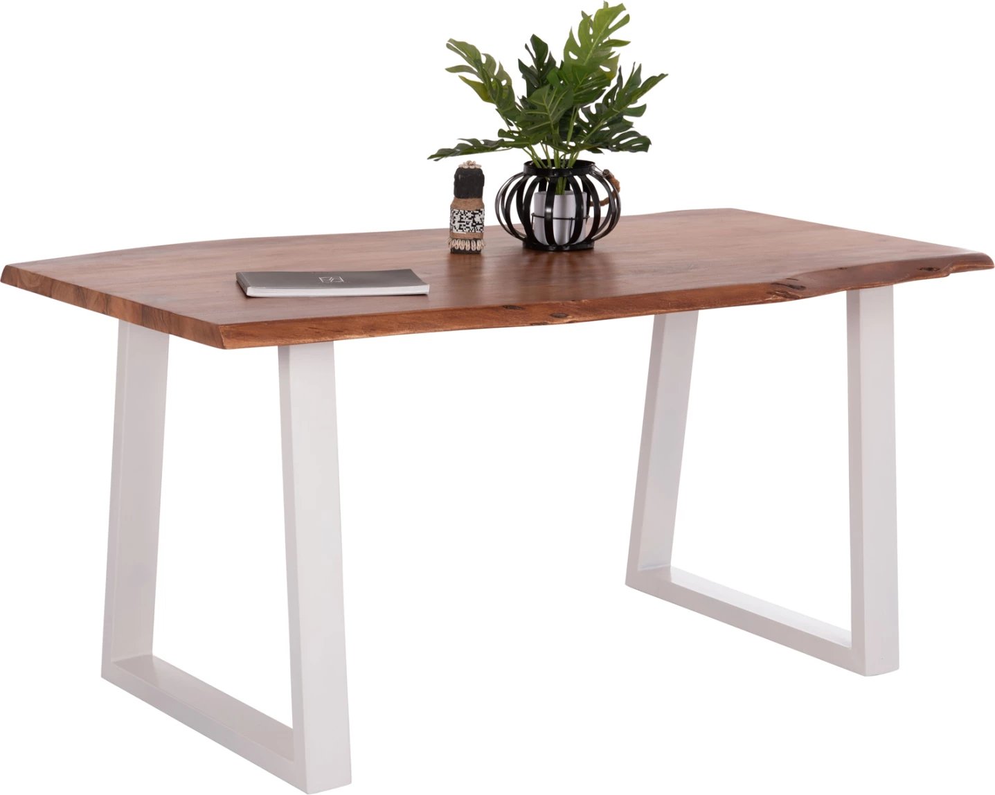 Tavolinë ngrënieje Montana, dru akacie, këmbë të bardha, 160x90x77cm