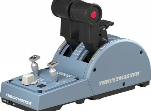 Joystick fluturimi me panel gazash, Thrustmaster 2960842, USB me kabllo, 17 butona, 8-way hat, për PC, Azure/Black, set