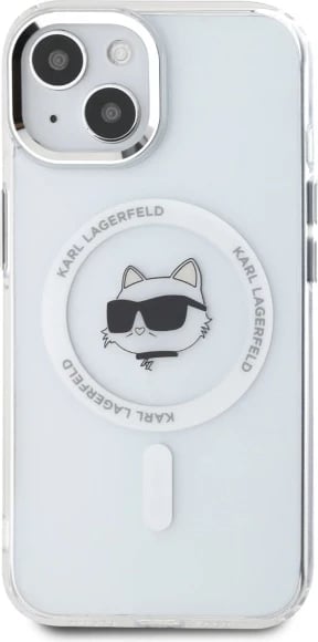 Mbështjellës Karl Lagerfeld IML Metal Choupette Head MagSafe për iPhone 15 Plus, Bardhë