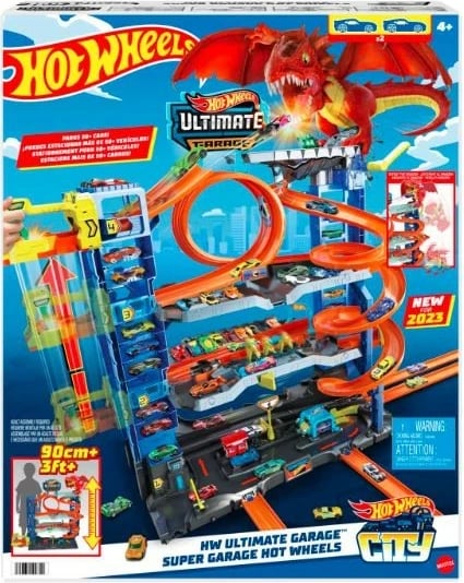 Set garazh Hot Wheels City Mega Garage Attack of the Dragon me 2 makina, shumëngjyrësh