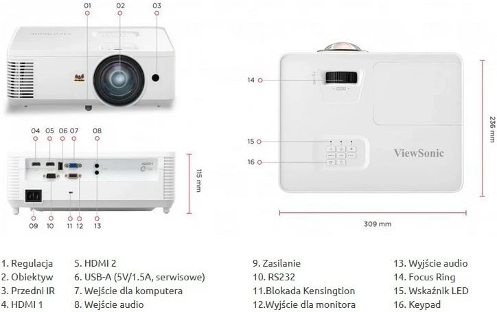 Projektor ViewSonic PS502X-EDU, XGA, 4000 ANSI lumens, short throw, i bardhë