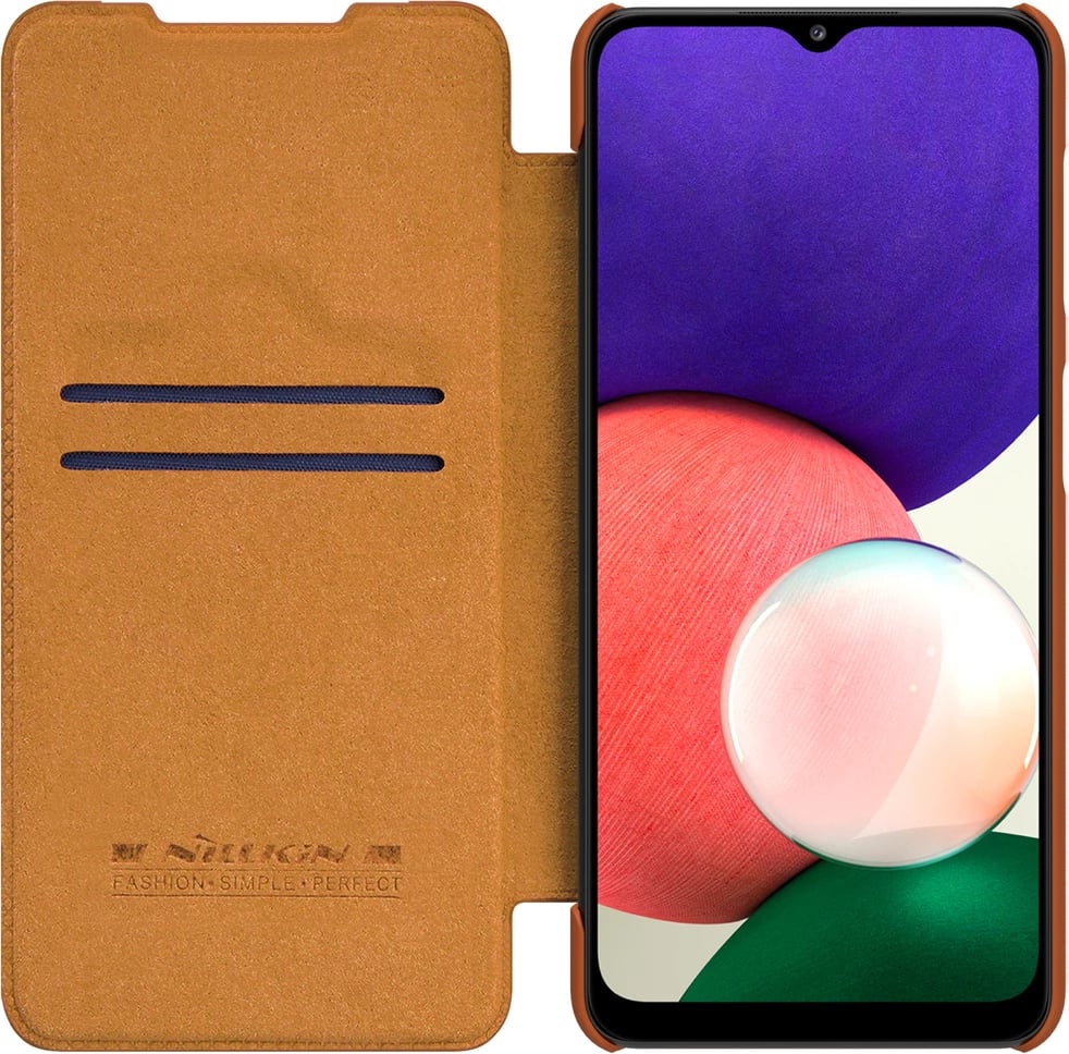 Mbështjellës Nillkin Qin për Samsung Galaxy A22 4G, lëkurë ekologjike, Kafe