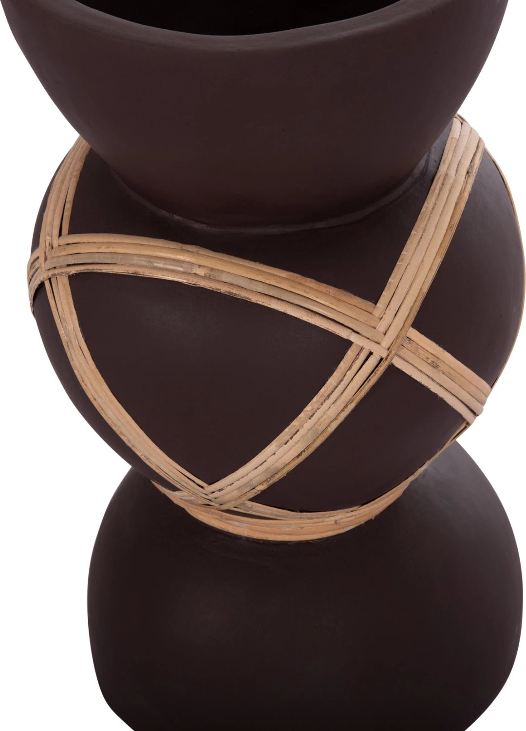 Vazo dekorative dyshemeje MAYNARD, çimento fiber, ngjyrë çokollate, ratan natyral, Φ27.5x50cm