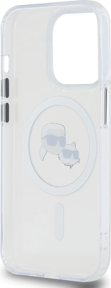 Mbështjellës Karl Lagerfeld IML Metal Karl & Choupette Head MagSafe për iPhone 14 Pro, Bardhë