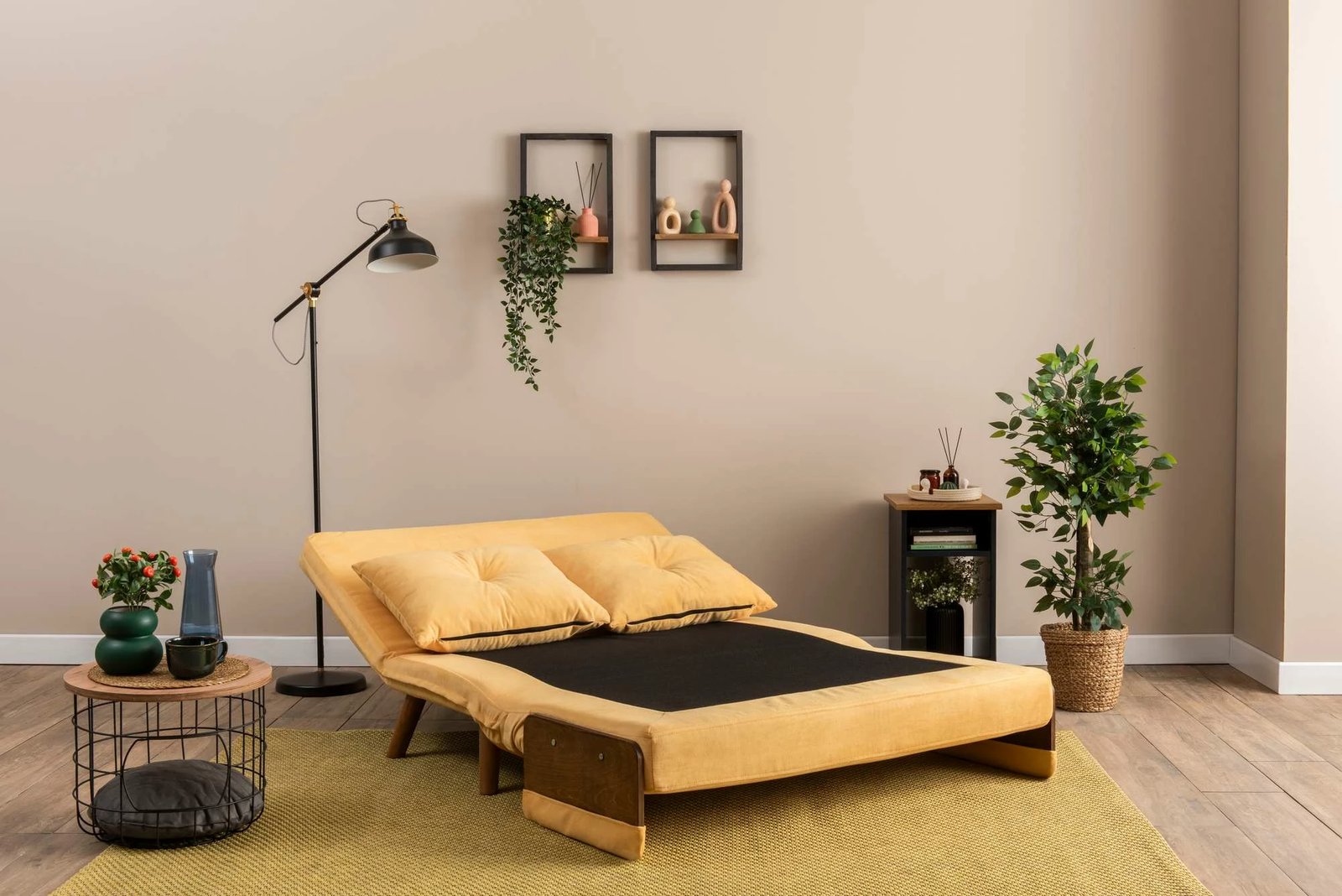 Divan i shndërrueshëm në krevat, 2 vende, Cosmo, ngjyrë mustard