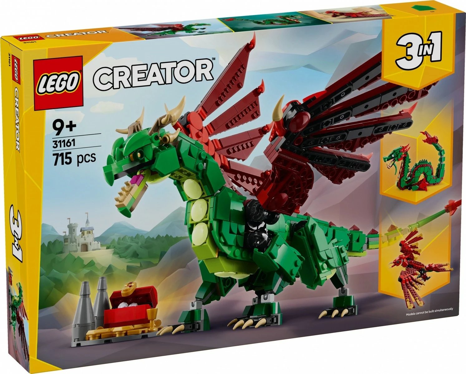 Set ndërtimi LEGO Creator 3-in-1 Medieval Dragon 31161, 715 pjesë, për fëmijë 9+