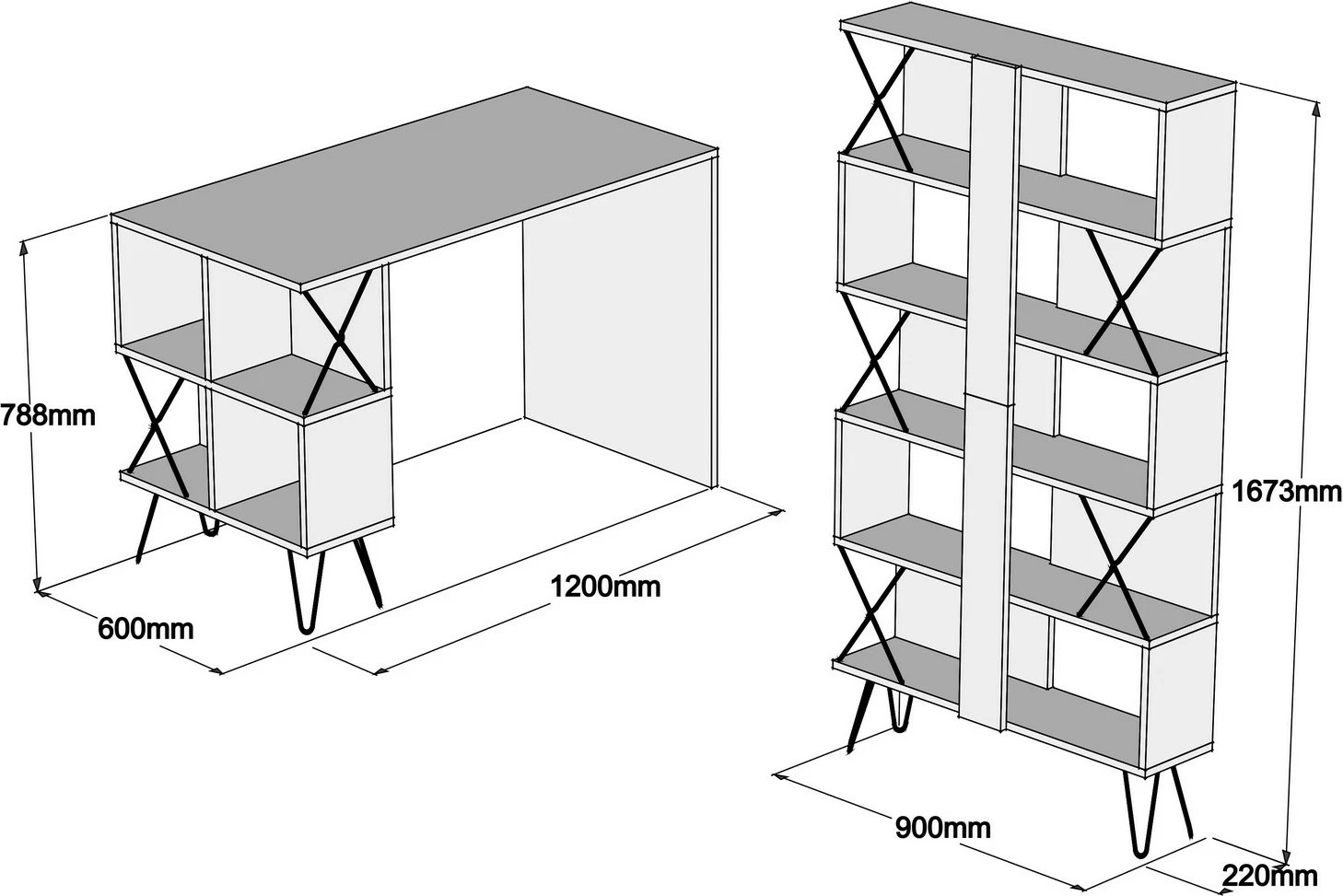 Tavolinë pune me raft librash Hanah Home, ekstra, ngjyrë lisi dhe e zezë