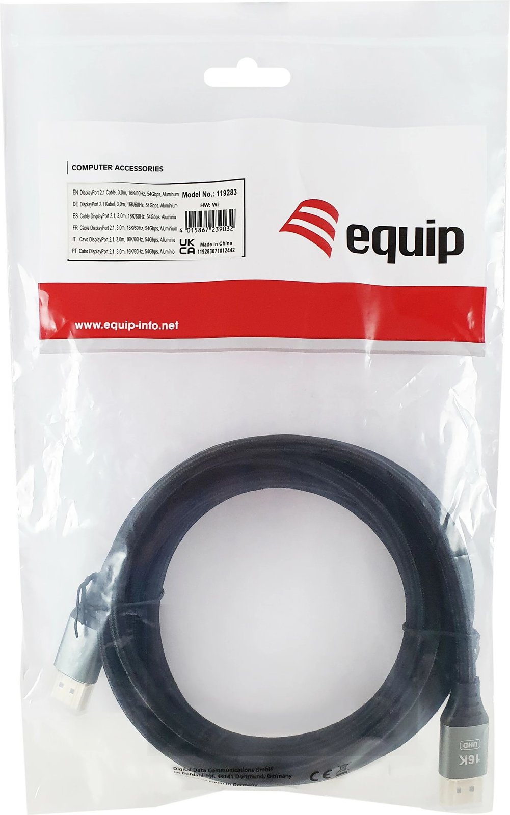 Kabllo DisplayPort Equip 2.1, 3m, 16K, 240Hz, argjendtë/zezë