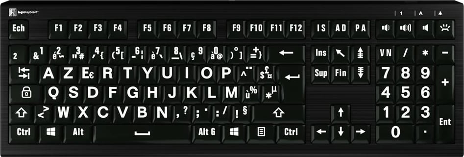 Tastierë LogicKeyboard XL-Print Astra 2, AZERTY, bardhë në të zezë, PC