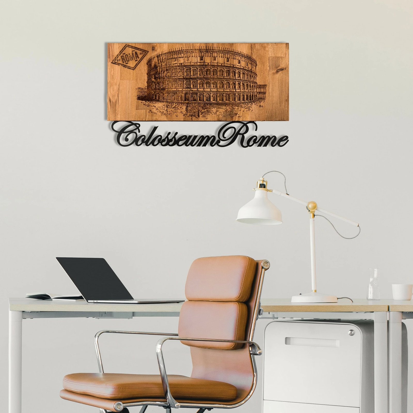 Aksesor dekorativ për mur, dru dhe metal, Colosseum, Wallity