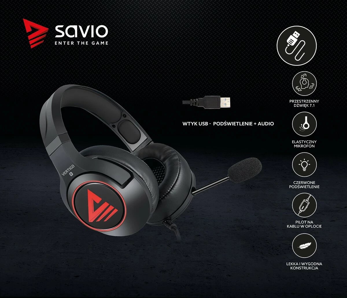 Kufje gaming Savio Vertigo me mikrofon, Surround 7.1, USB, të zeza Kufje gaming Savio Vertigo me mikrofon, Surround 7.1, USB, të zeza