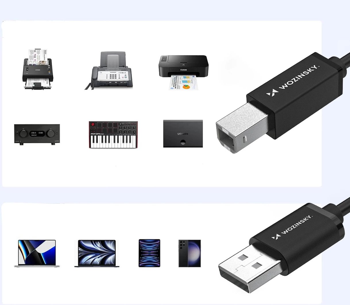 Kabllo USB-B në USB-A, Wozinsky WKDDY4S, 1 m 480 Mb/s, e zezë