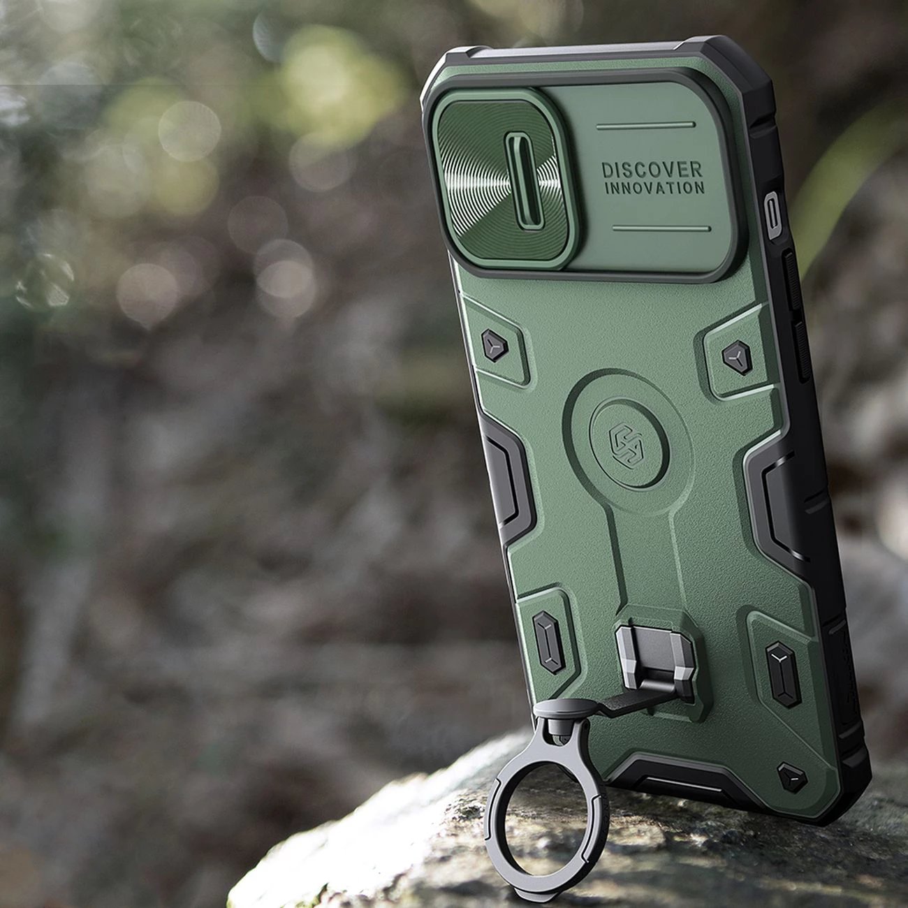 Mbështjellës Nillkin CamShield Armor Pro Magnetic për iPhone 14 Plus, me kapak kamere, unazë dhe MagSafe, i zi