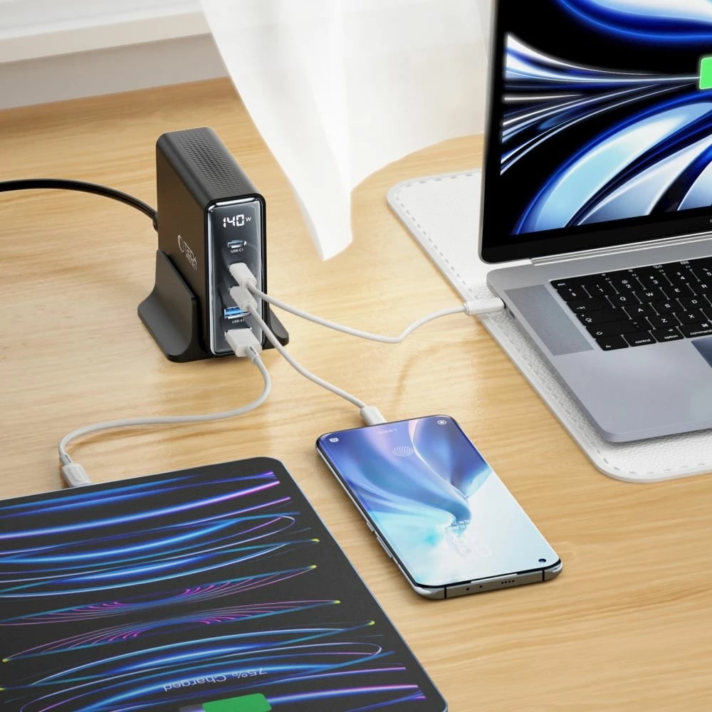 Stacion karikimi Tech-Protect DC140W-GAN, 5 porta, GaN, i zi