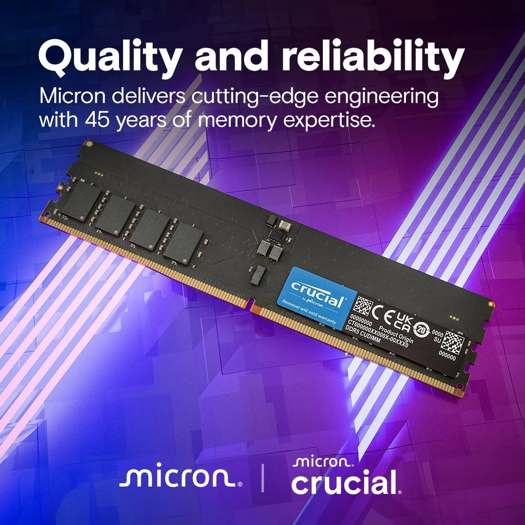 RAM Memorje Crucial DDR5, 16GB, 6400 MHz, CL52, CT16G64C52CU5, e zezë