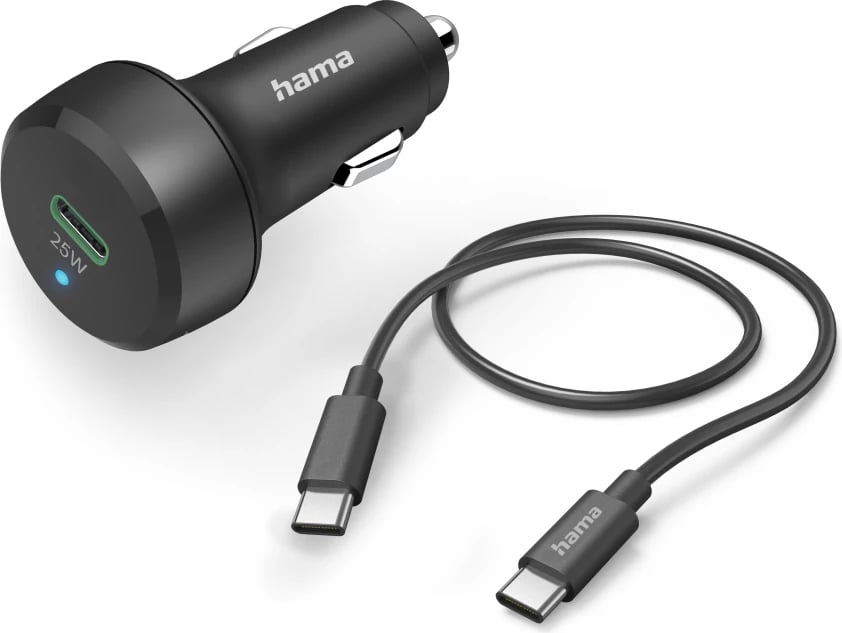 Karikues i shpejtë i makinës Hama me kabllo karikimi USB-C, PD/QC, 25 W, 1 m, i zi 201614