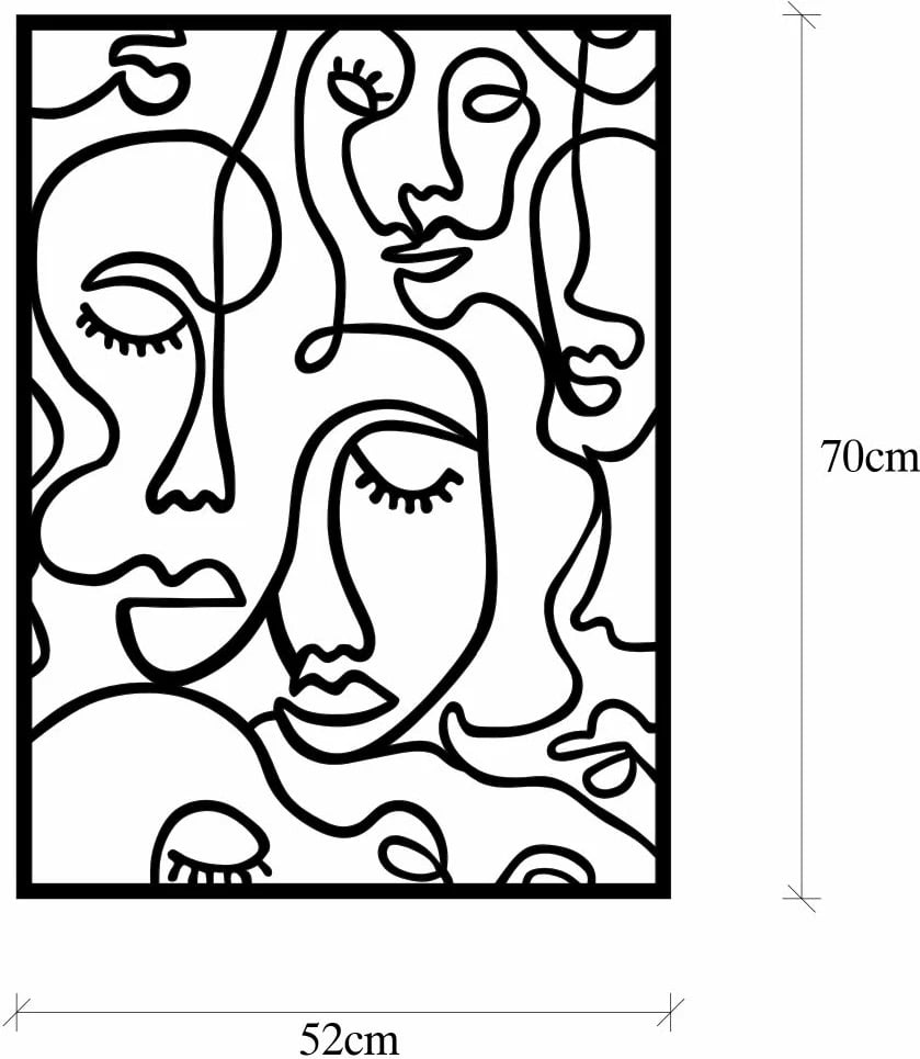 Aksesor dekorativ metalik për mur, Wallity, Faces 2, ngjyrë e zezë, 52x70cm