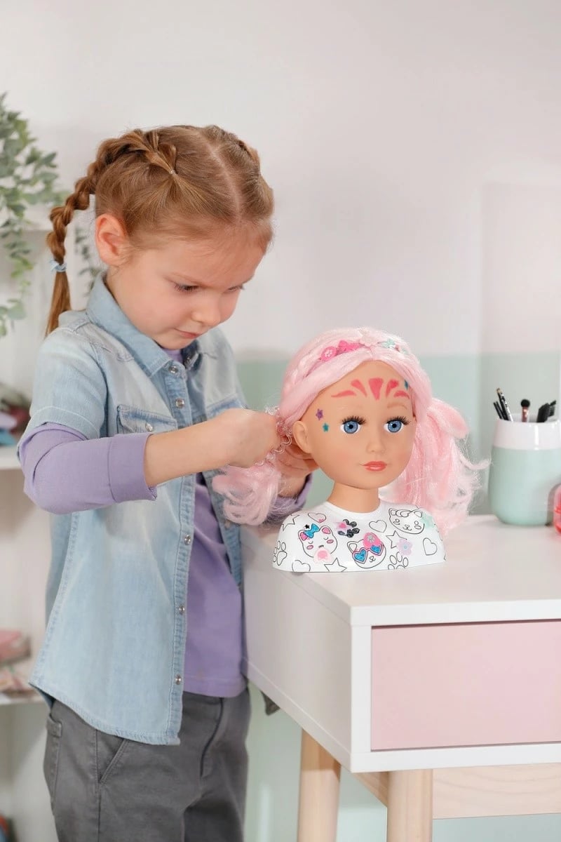 Kokë stilimi kukulle, Baby Born Little Sister 836033-116724, 22 cm, me set aksesorësh, flokë rozë