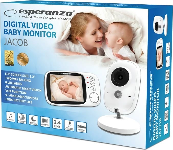 Kamerë & monitor për bebe Esperanza Jacob EHM002, LCD, 3.2", e bardhë
