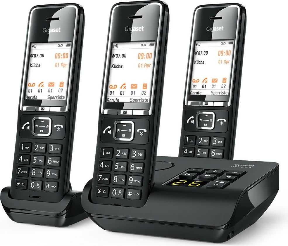 Telefon pa tela Gigaset COMFORT 550A, 3 dorëza, regjistrues automatik, 200 kontakte, i zi Telefon pa tela Gigaset COMFORT 550A, 3 dorëza, regjistrues automatik, 200 kontakte, i zi