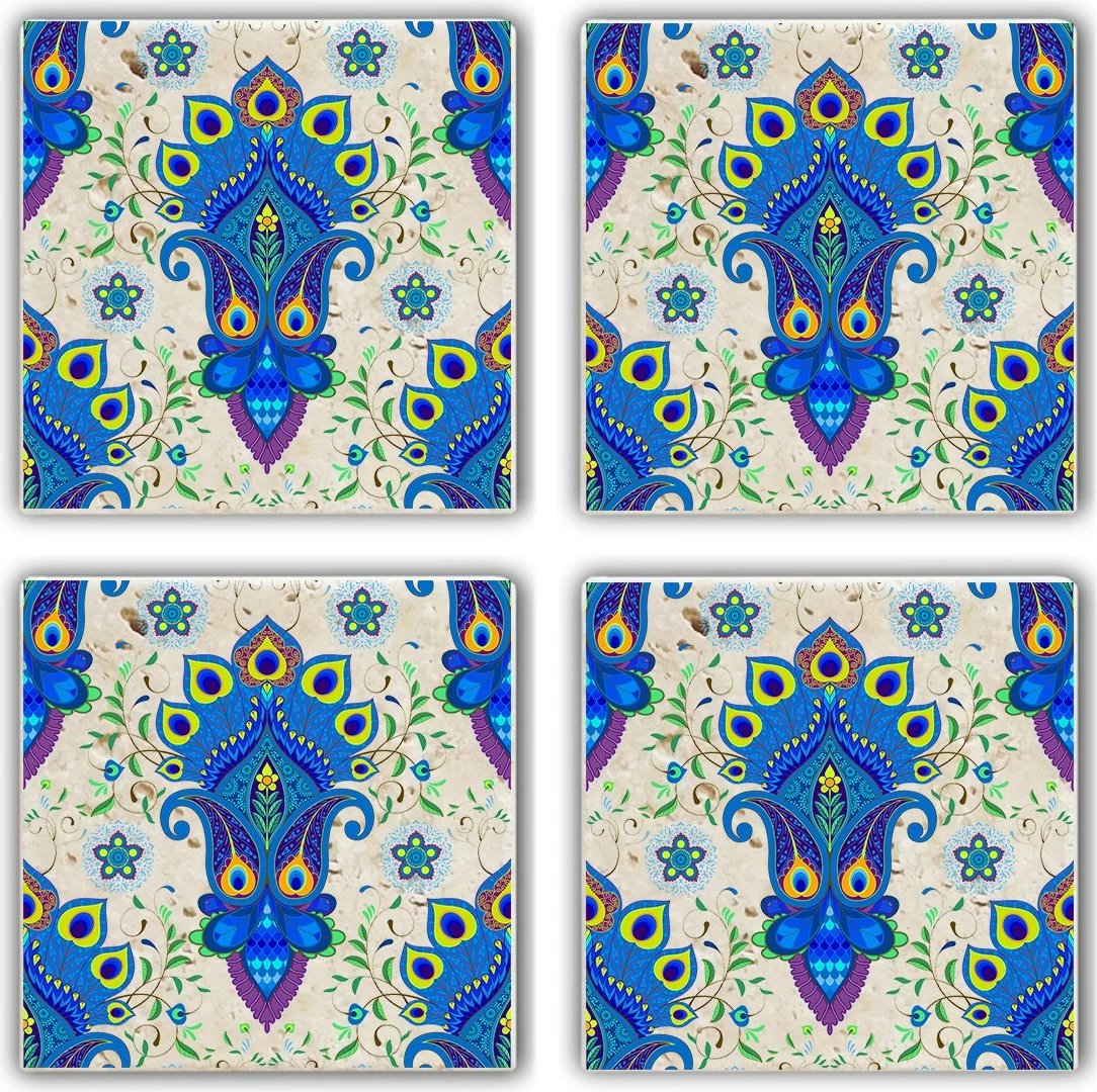 Set katrorësh dekorativ prej guri natyral, shumëngjyrësh, Hermia, TAB34158005624, 10x10x1cm (4 copë)