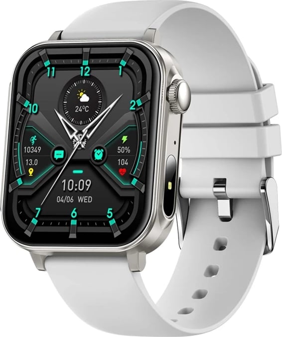 Smartwatch, Colmi P80, 1.83" HD 60 Hz, thirrje me Bluetooth, 100+ moda sportive, matje HR/SpO2, IP67, USB-C, argjendtë