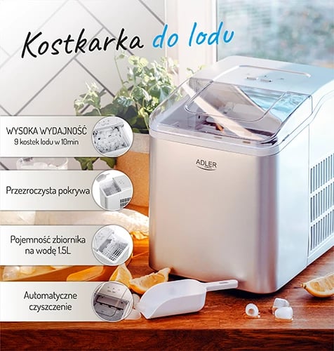 Prodhues akulli Adler AD 8086 12 kg/24h 1.5L pastrim automatik 100 W, argjendtë