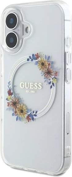 Mbështjellës Guess Flowers Wreath MagSafe për iPhone 16, Transparent