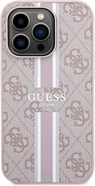 Mbështjellës Guess 4G Printed Stripes MagSafe për iPhone 15 Pro, Rozë