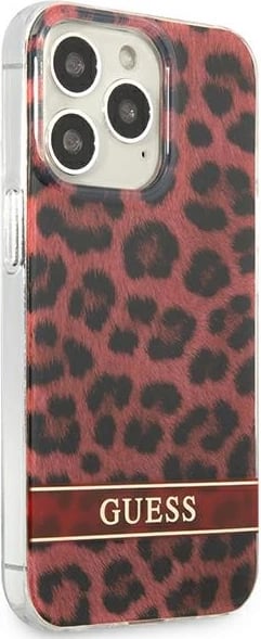 Mbështjellës Guess GUHCP13LHSLEOR për iPhone 13/13 Pro 6.1", hardcase, leopard, kuqe