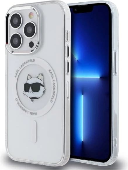Mbështjellës Karl Lagerfeld IML Metal Choupette Head MagSafe për iPhone 14 Pro, Bardhë