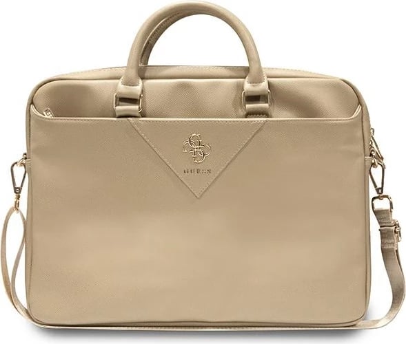 Çantë laptopi Guess ZIP Leather Triangle, 16", lëkurë ekologjike, e artë