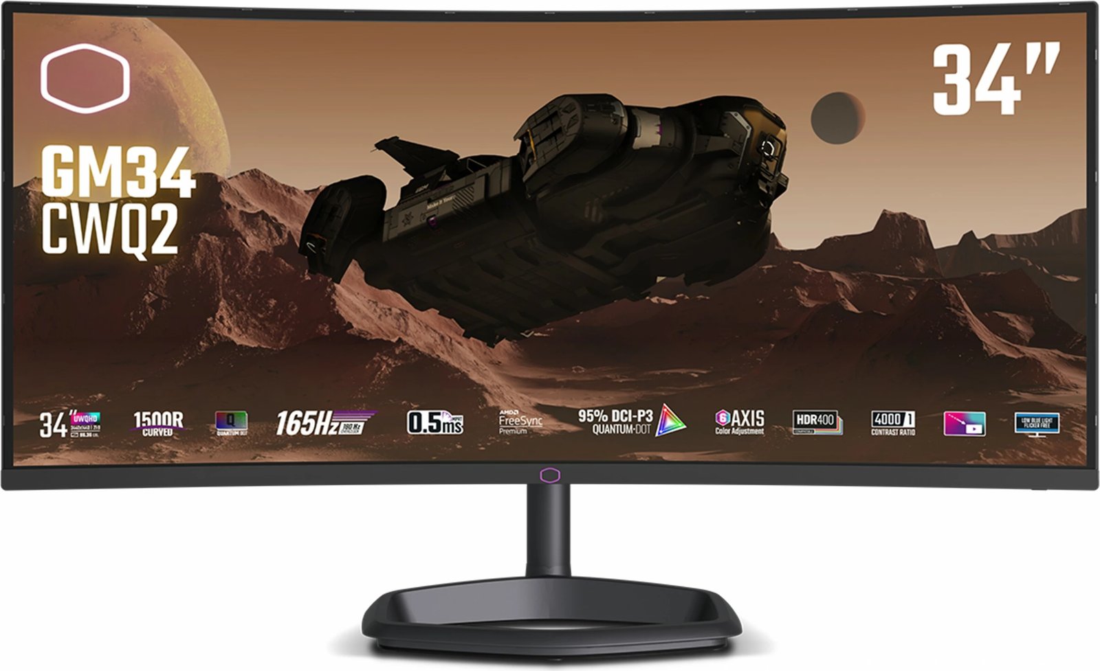 Monitor Cooler Master GM34-CWQ2, 34 inç, 3440x1440, 180Hz, VA, FreeSync Premium, i zi